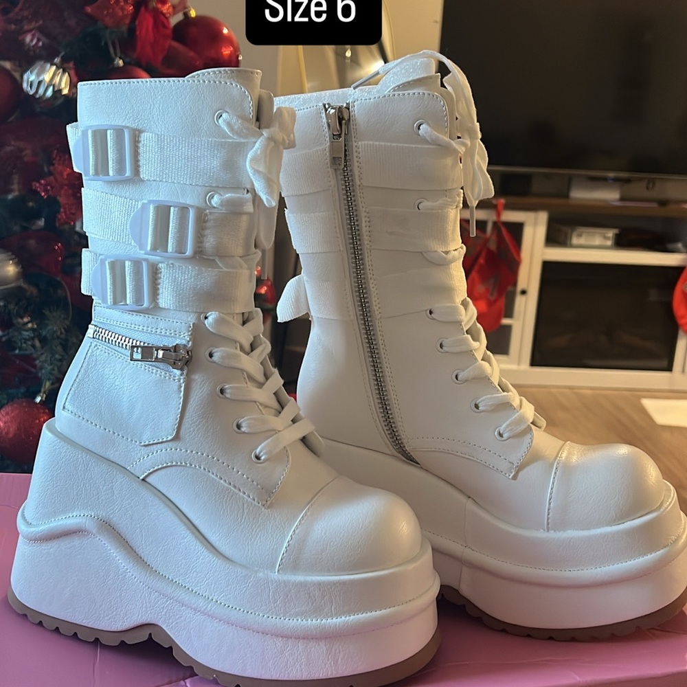 Dolls Kill White Platform Lace-Up Boots